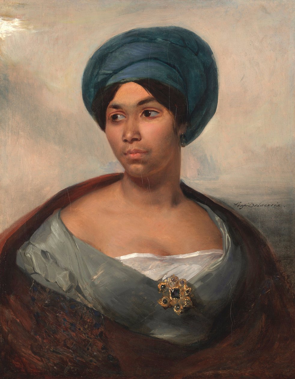Portrait of a Woman in a Blue Turban by Eugène Delacroix
