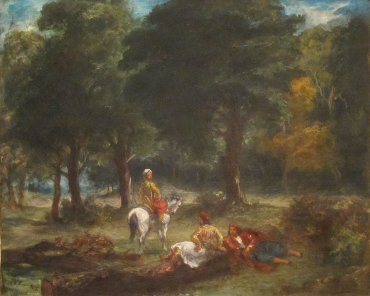 Greek Cavalry Men Resting in Forest by Eugène Delacroix