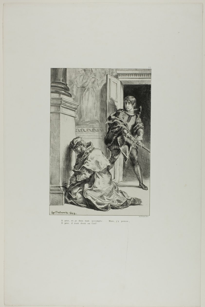 Hamlet Attempts to Slay the King, plate 8 from Hamlet by Eugène Delacroix