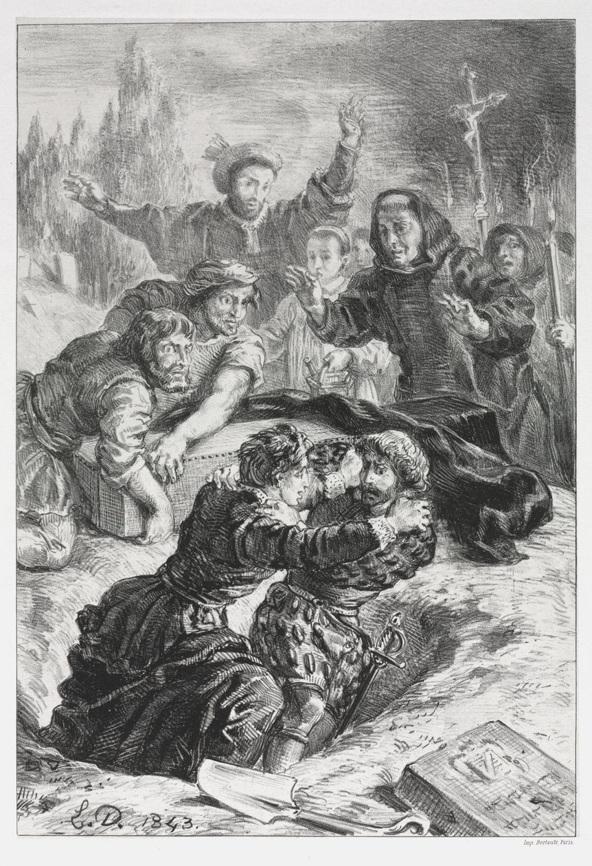 Hamlet: Hamlet and Laertes in the Grave of Ophelia by Eugène Delacroix