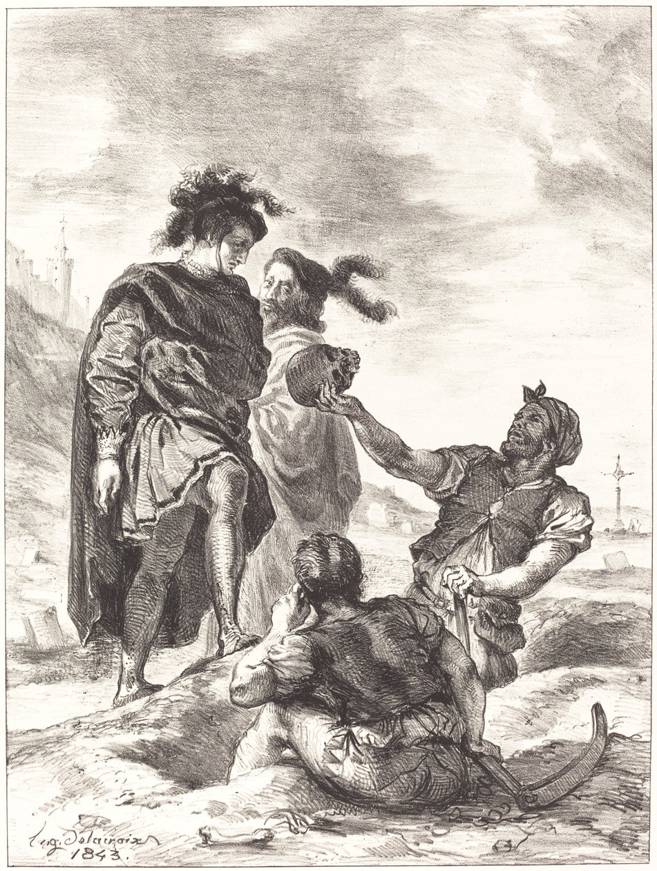 Hamlet and Horatio before the Gravediggers (Act V, Scene I) by Eugène Delacroix