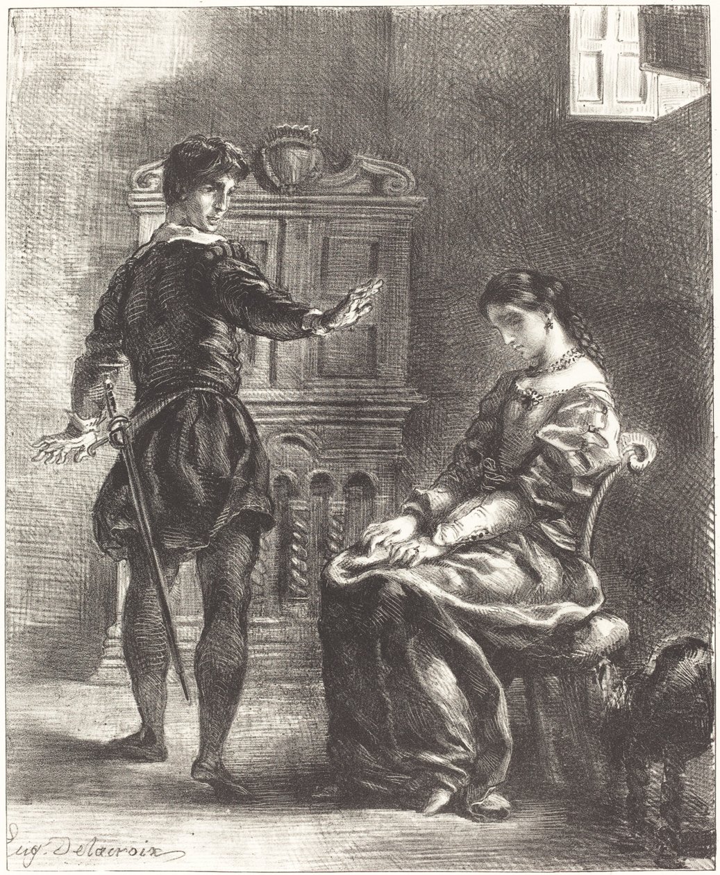 Hamlet and Ophelia Act III, Scene I, 1834-1843 by Eugène Delacroix