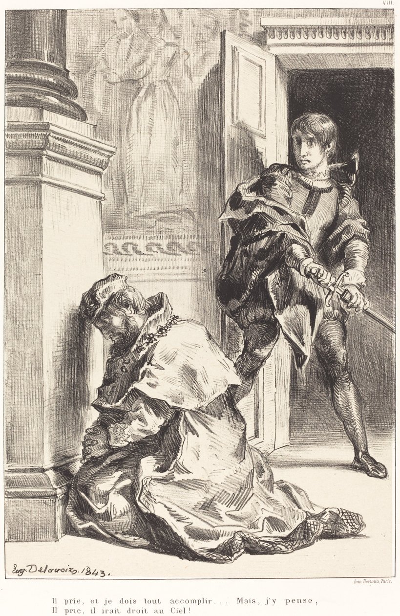 Hamlet is Tempted to Kill the King (Act III, Scene III) by Eugène Delacroix