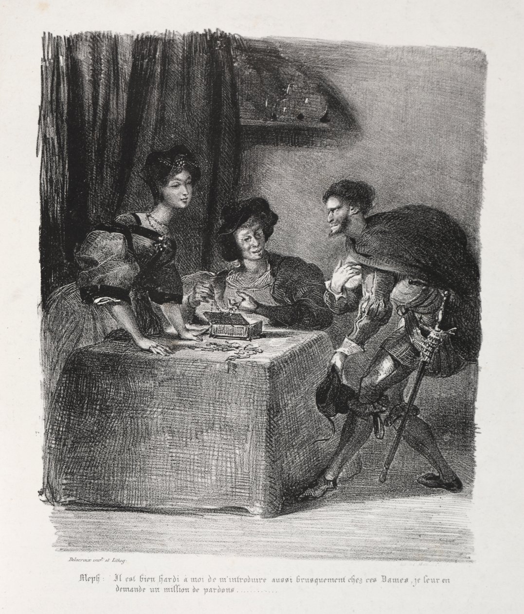 Illustrations for Faust: Mephistopheles is at Marthe by Eugène Delacroix