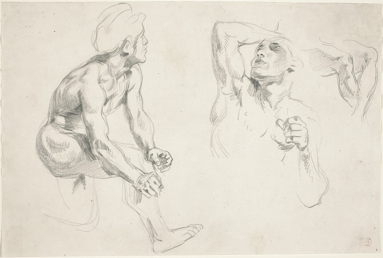 Male Nude Posing for Figures in the Frieze of War by Eugène Delacroix