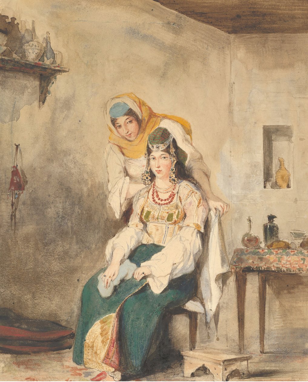 Saada, the Wife of Abraham Ben-Chimol, and Préciada, One of Their Daughters by Eugène Delacroix