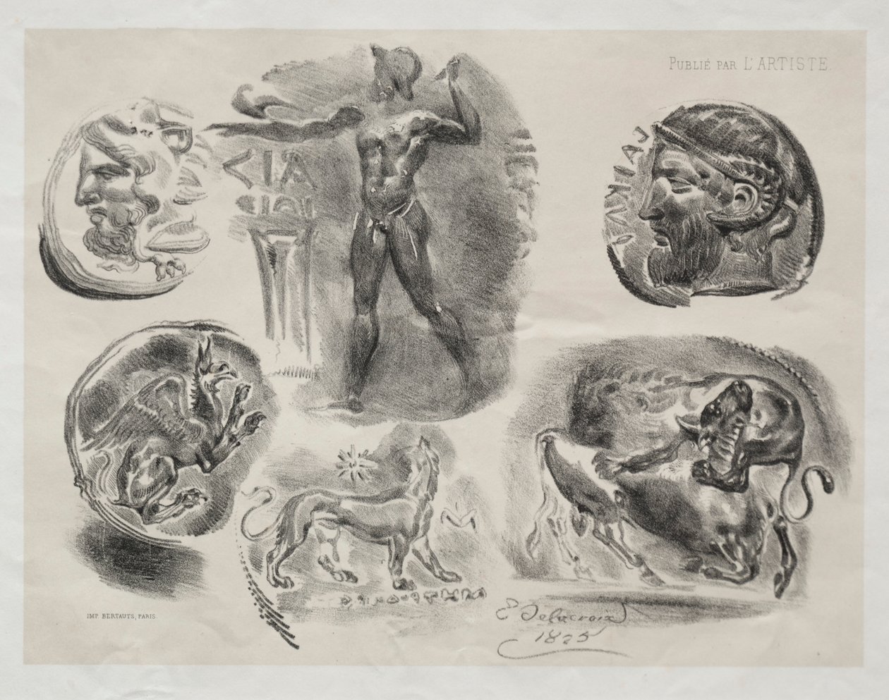 Sheet with Six Antique Medals by Eugène Delacroix