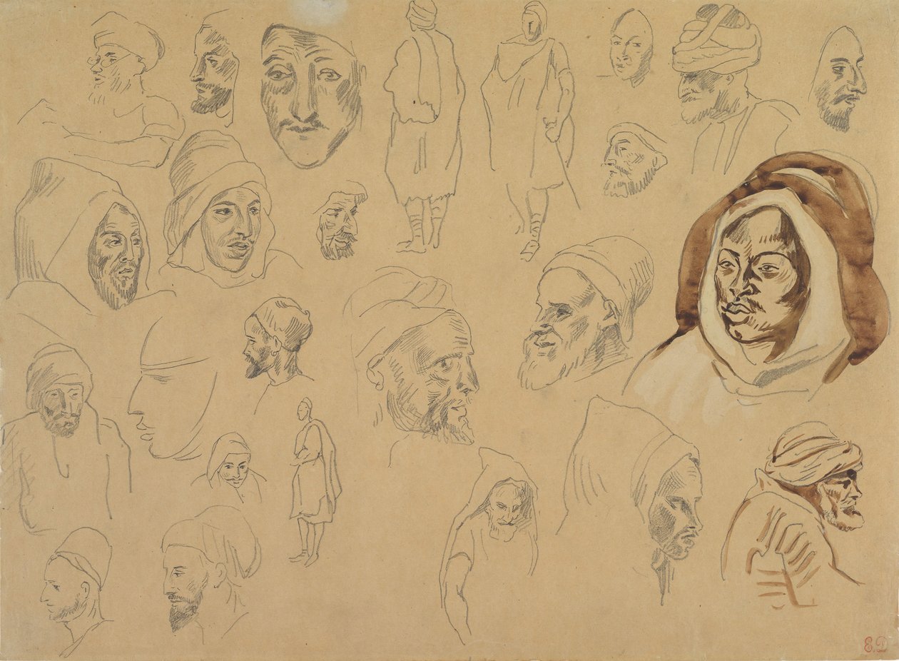 Studies of Arab Heads and Figures by Eugène Delacroix