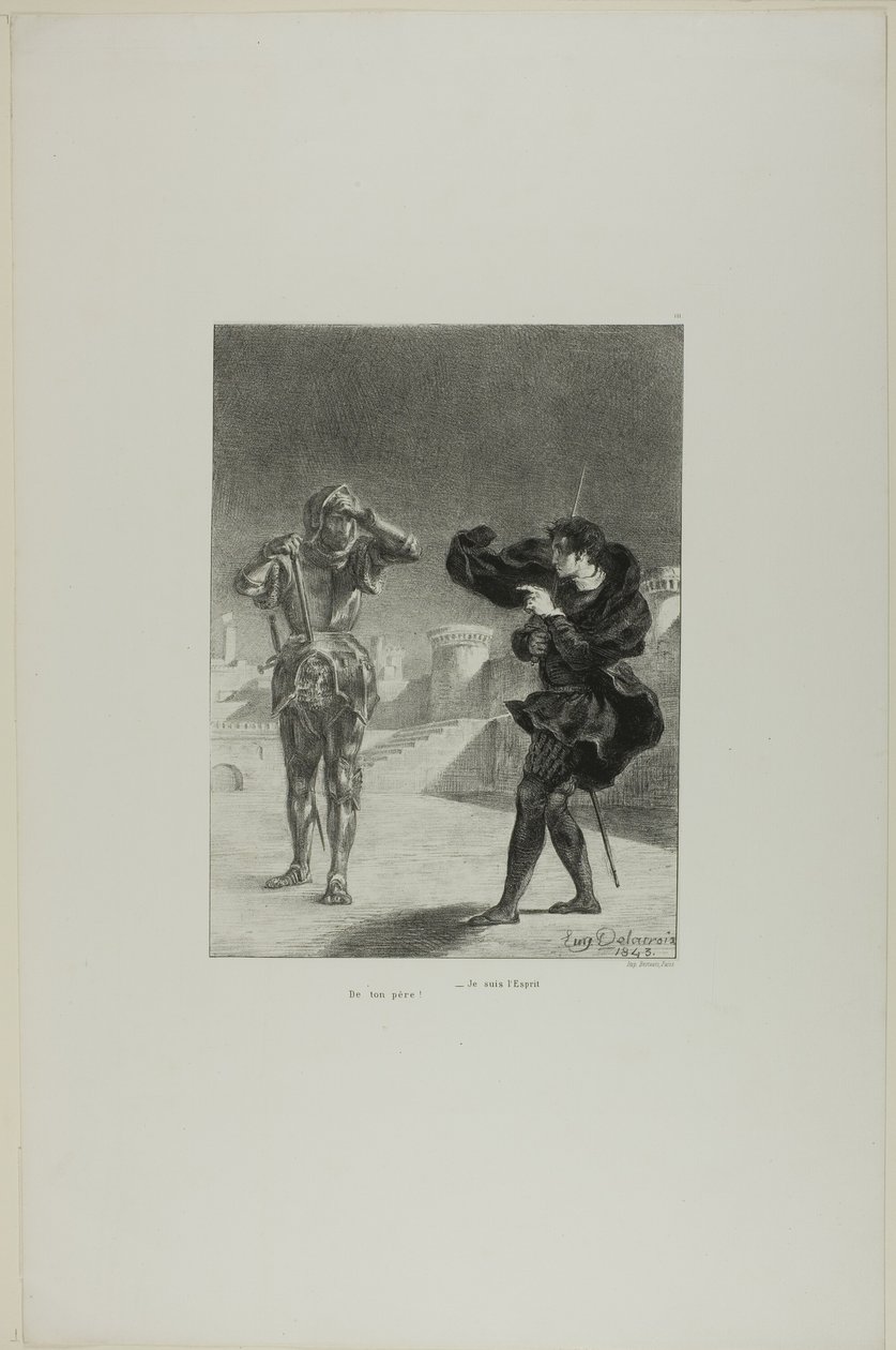 The Ghost on the Platform, plate 3 from Hamlet by Eugène Delacroix
