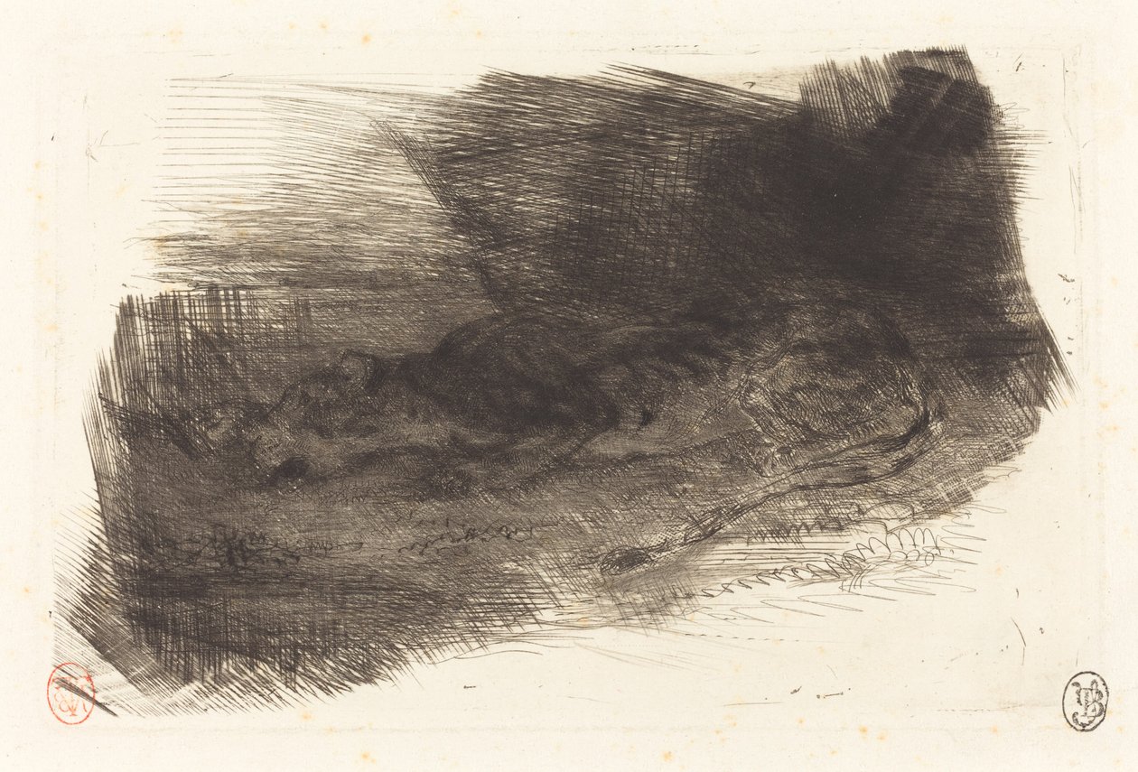 Tiger Sleeping at the Entrance to its Lair by Eugène Delacroix