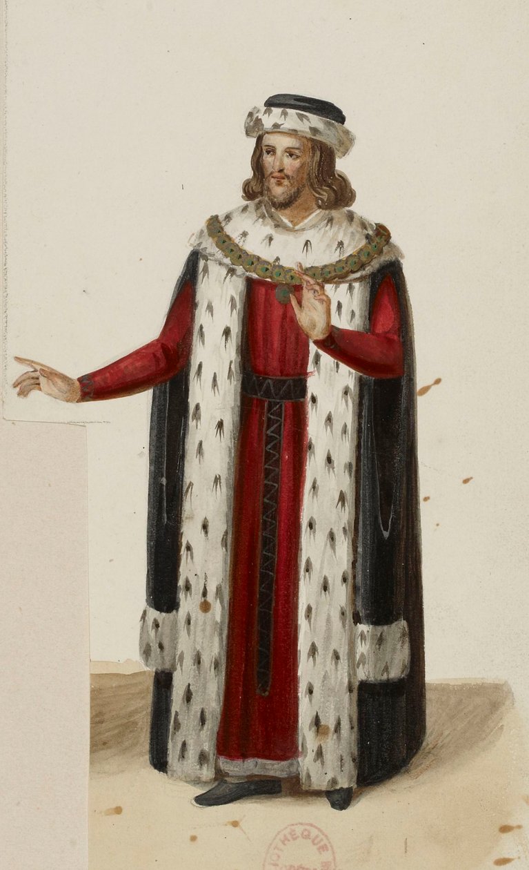 Costume of Enguerrand de Marigny (La Tour de Nesle, 1832) (cropped) by Eugène Du Faget