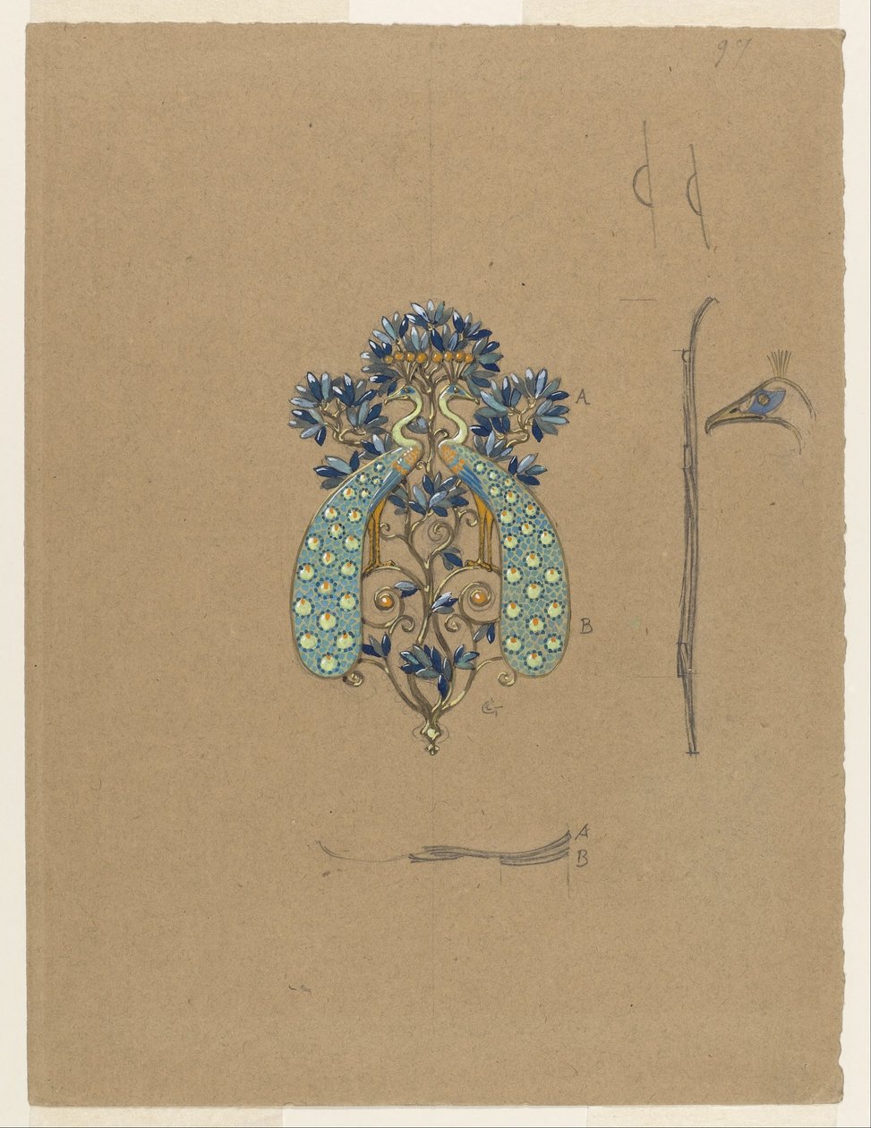 Design for a Belt Buckle with Peacock Motif by Eugene Grasset