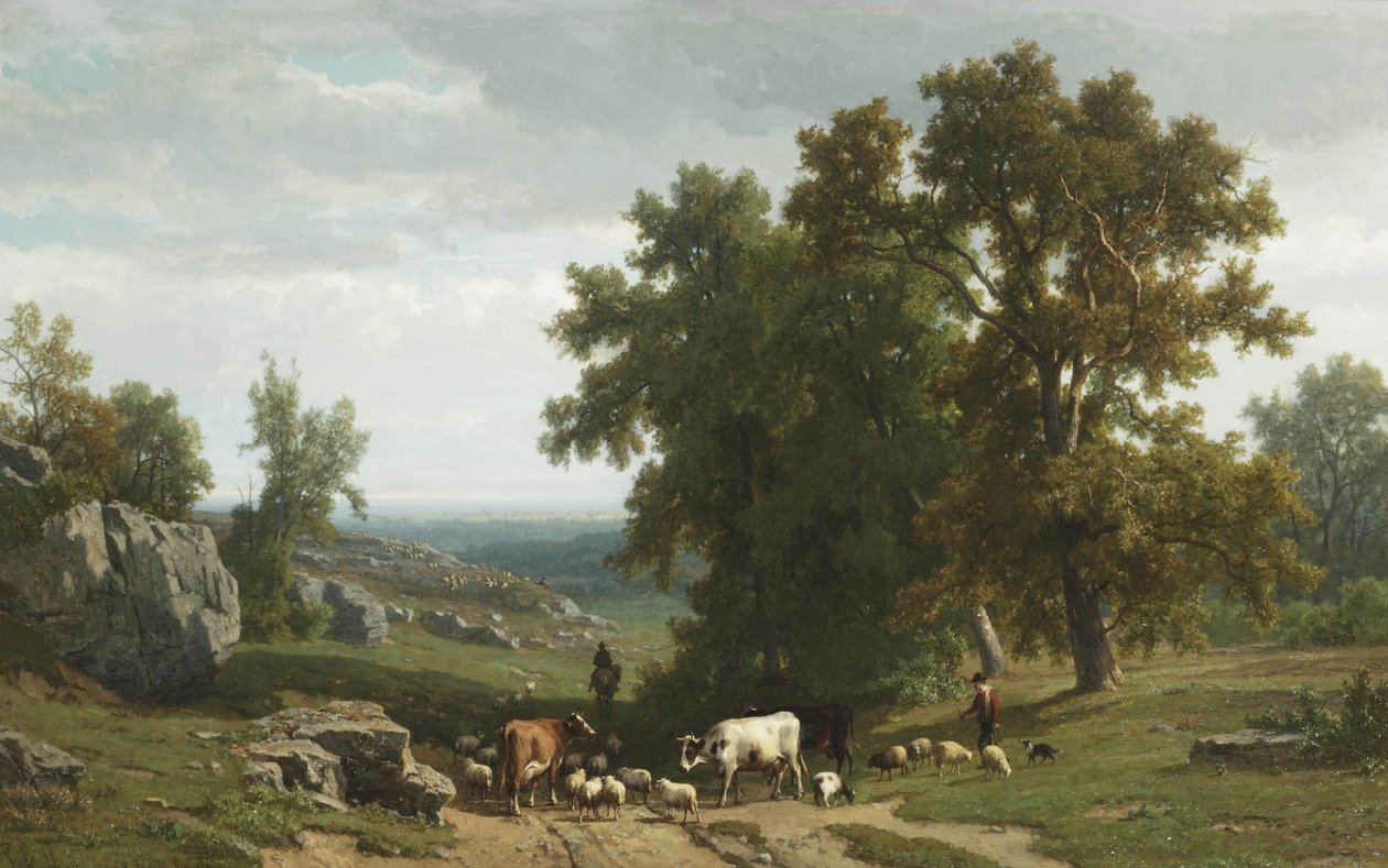 Cattle and Figures in a Summer Landscape by Eugène Verboeckhoven