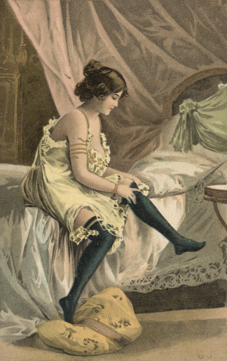 Girl Putting on Stockings by European School