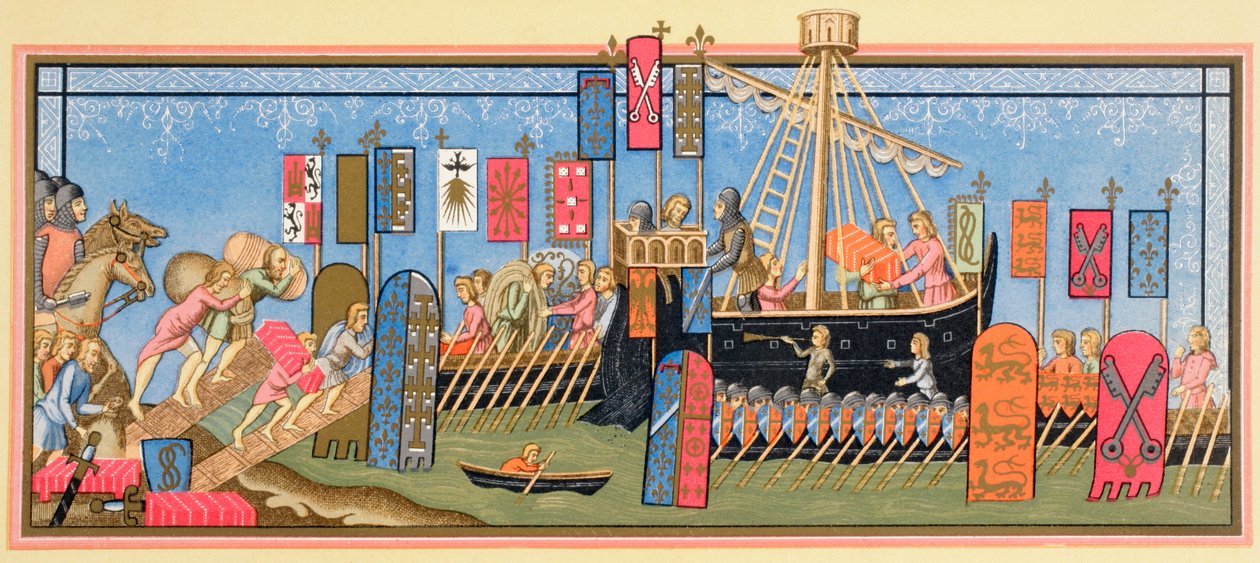 Knights of the Holy Ghost embarking for the Crusades by European School