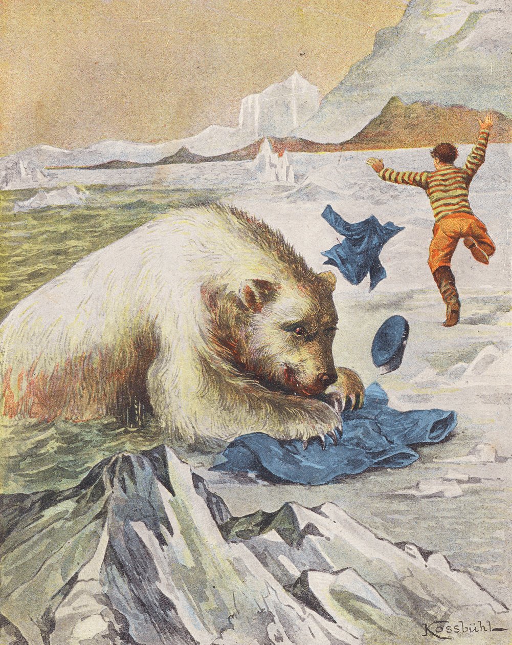 Man Escaping an Attack by a Polar Bear by European School