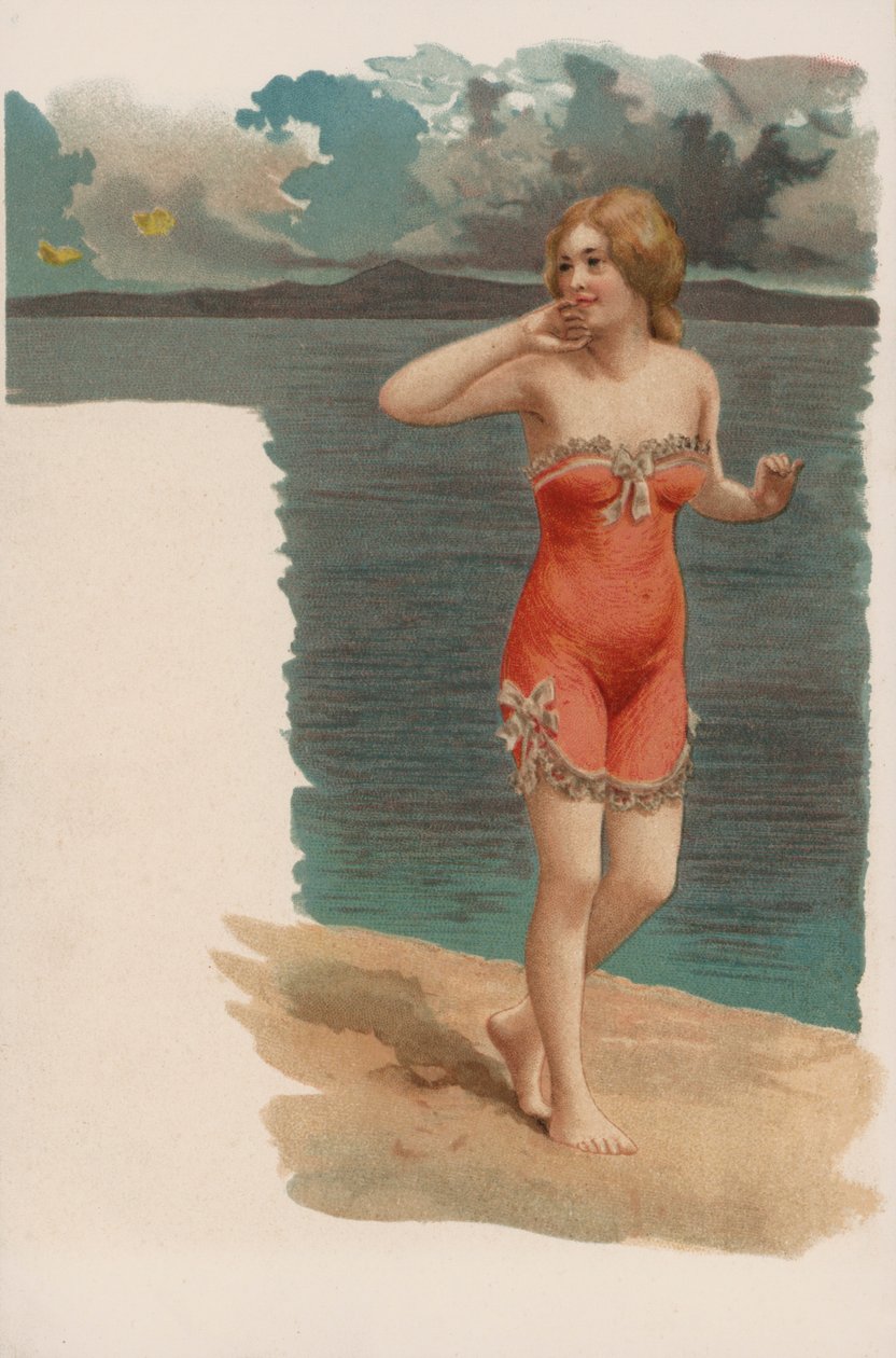 Pretty Girl in Bathing Costume Walking on the Sand by European School