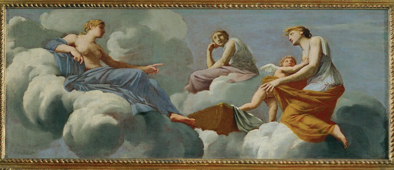 Amor, reprimanded by his mother, flees into the arms of Ceres by Eustache (studio of) Le Sueur