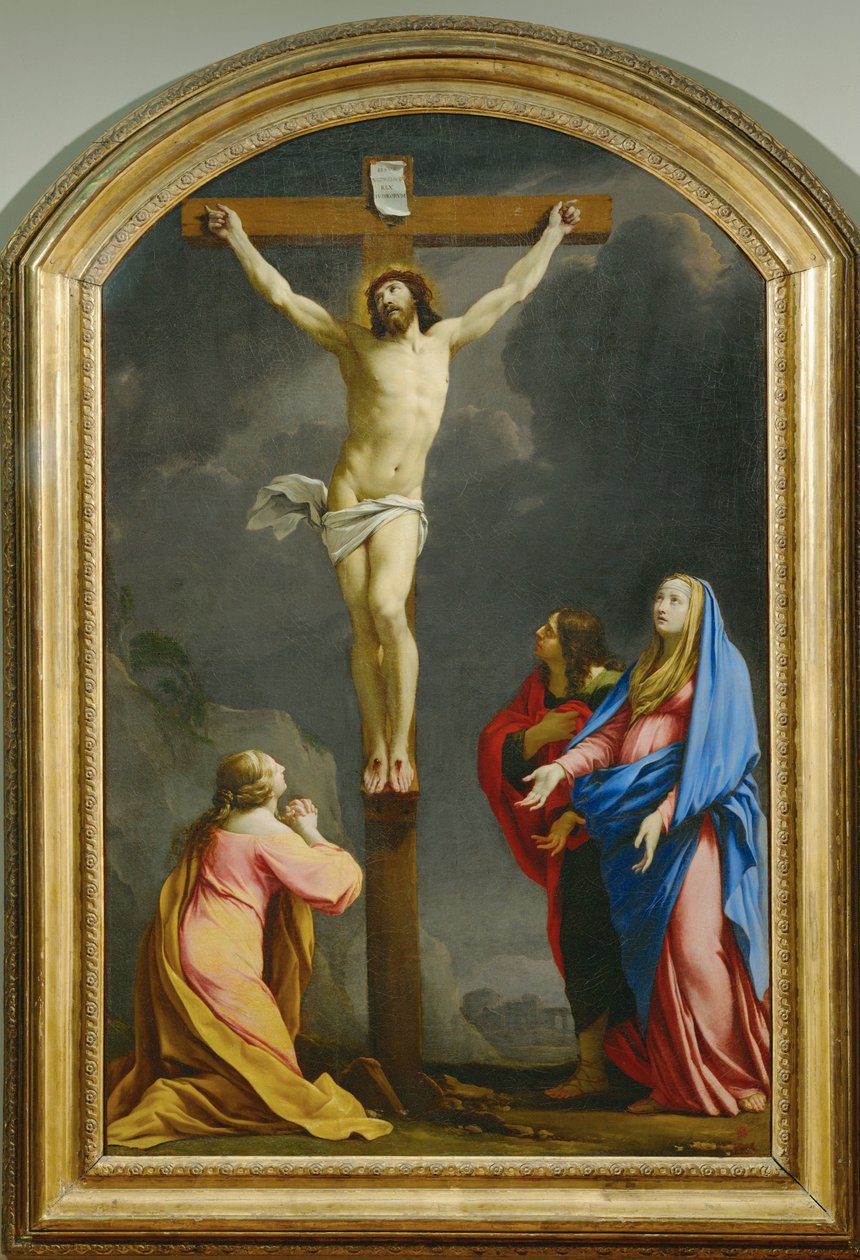 The Christ on the Cross, Between Magdalene, the Virgin, and Saint John - Crucifixion by Eustache (studio of) Le Sueur