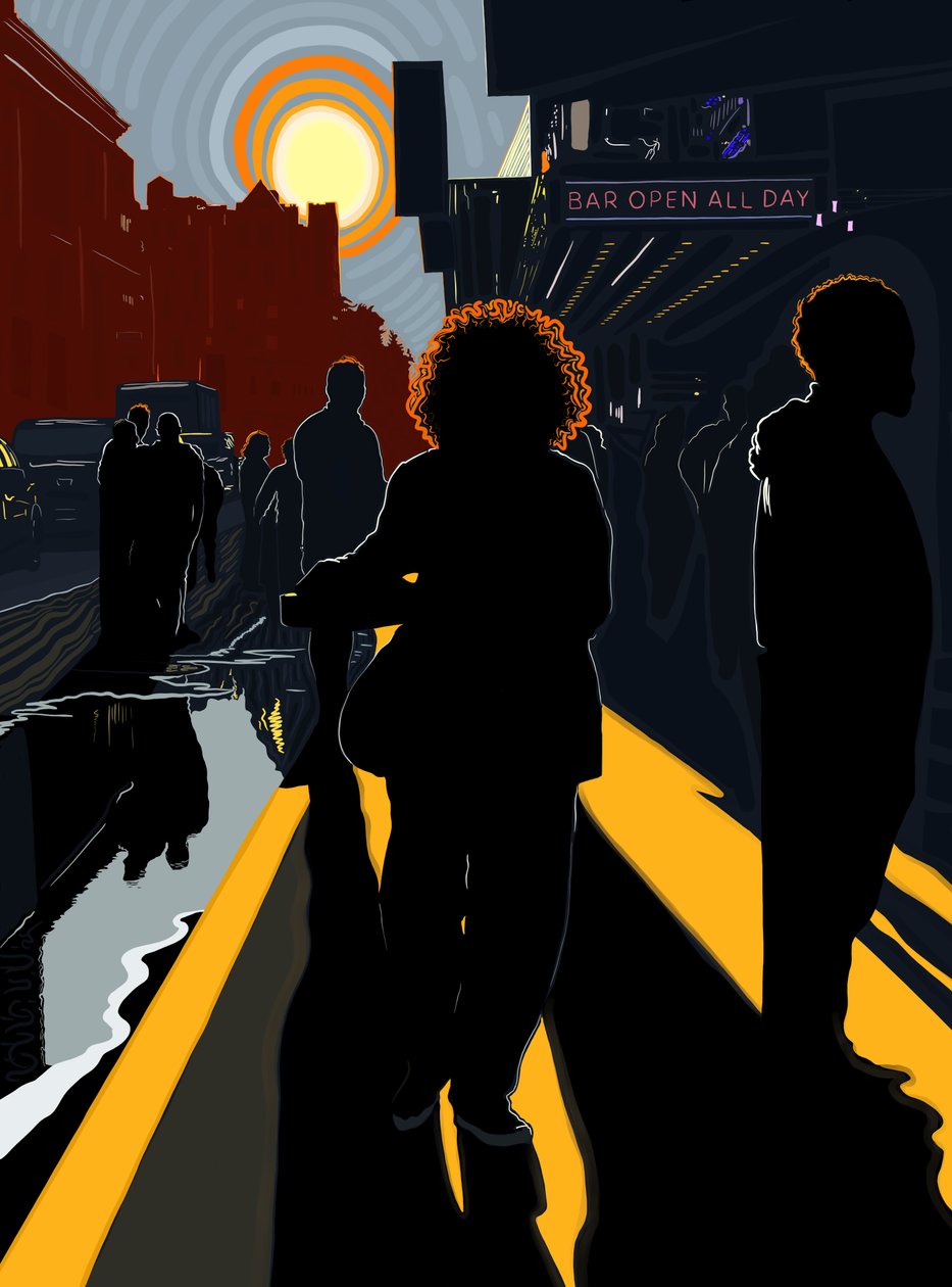 Backlit Figures and Sun On Manhattan Sidewalk by Evan Sklar