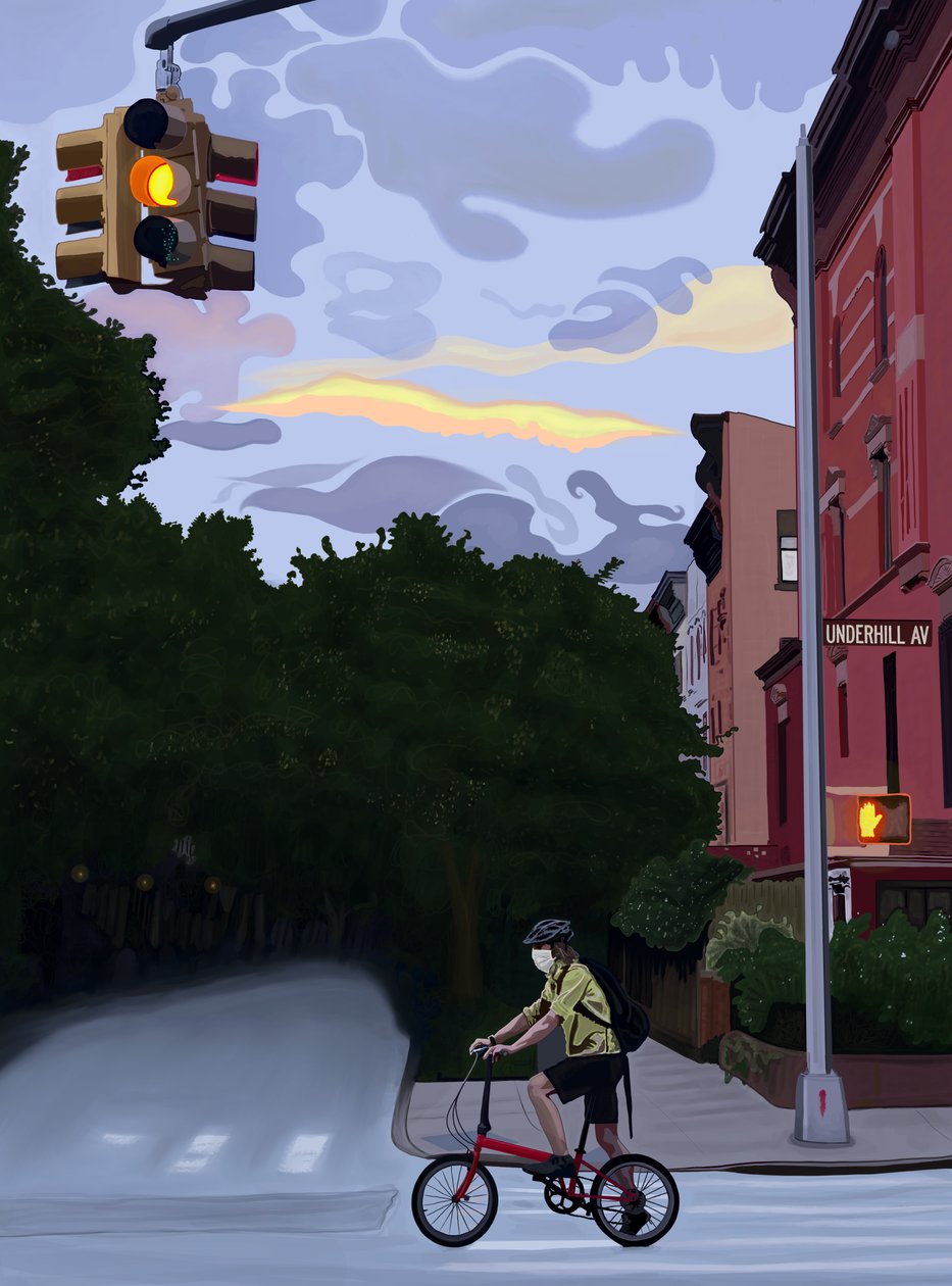 Bicyclist on Underhill Avenue, Brooklyn by Evan Sklar