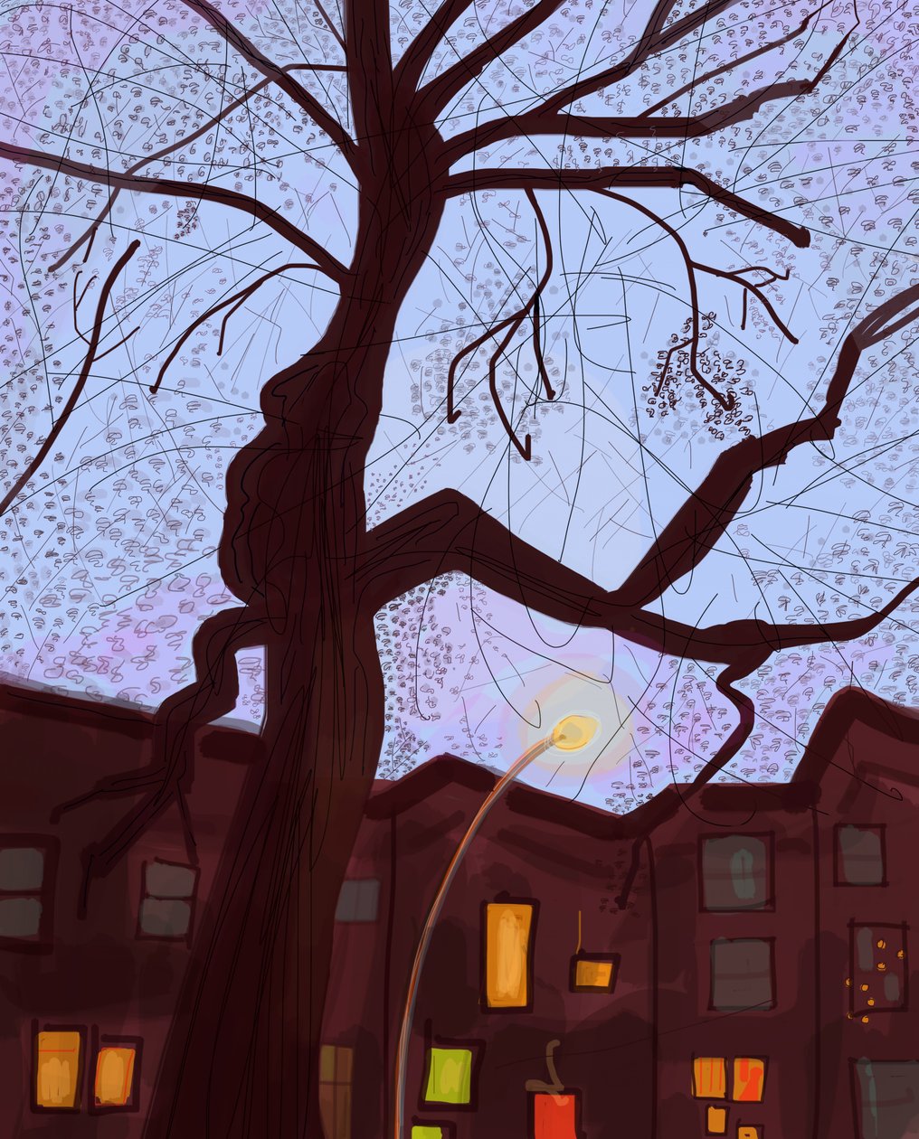 Brooklyn Brownstone Street At Dusk by Evan Sklar