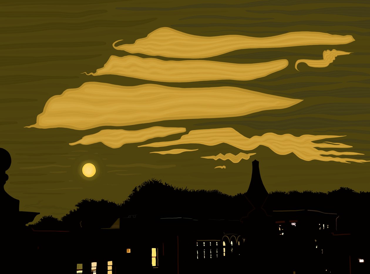 Clouds, Moon and Park From Rooftop by Evan Sklar