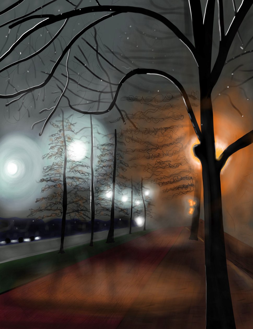 Fog At Night, Prospect Park, Brooklyn by Evan Sklar