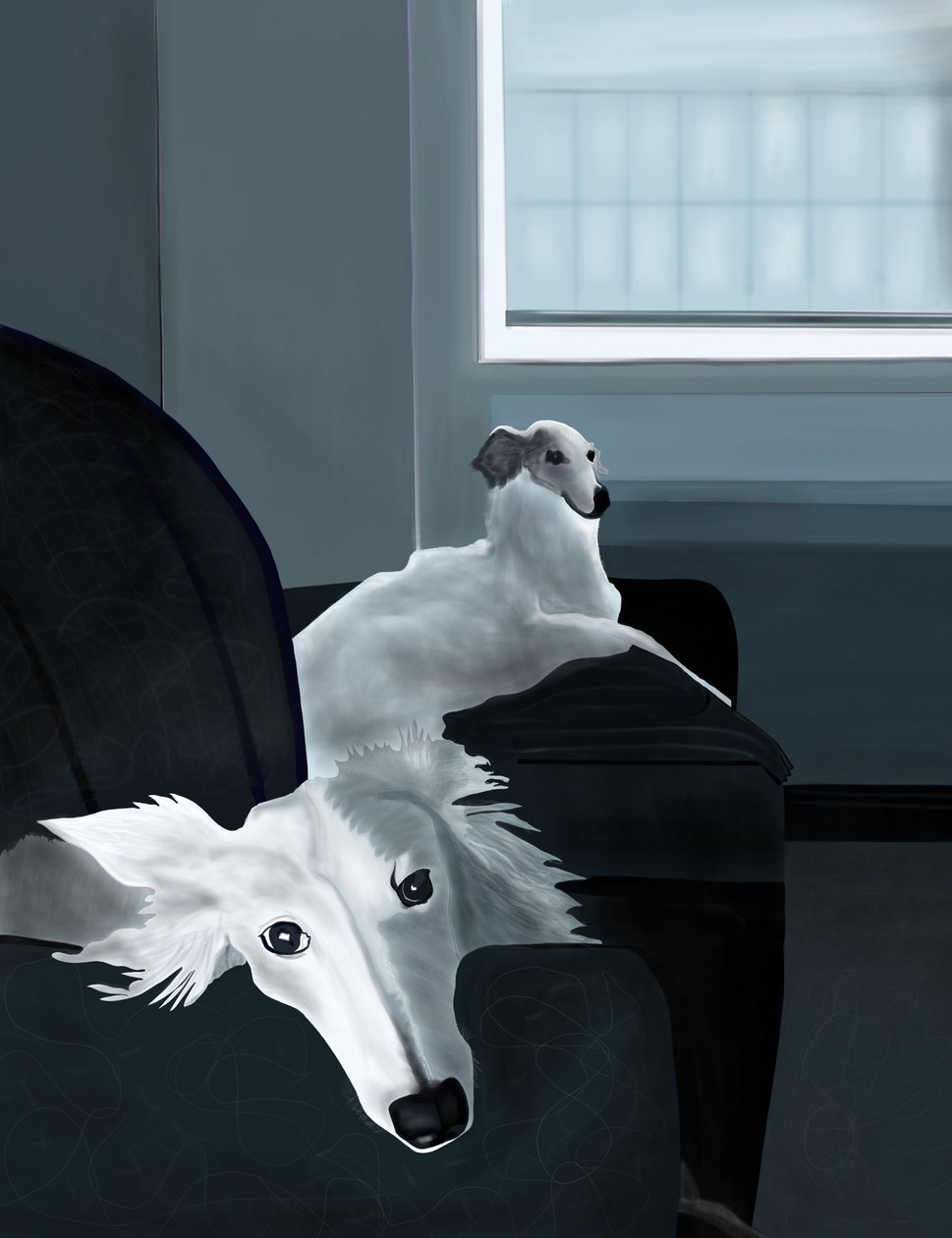 Penny and Minnie on Couch by Evan Sklar