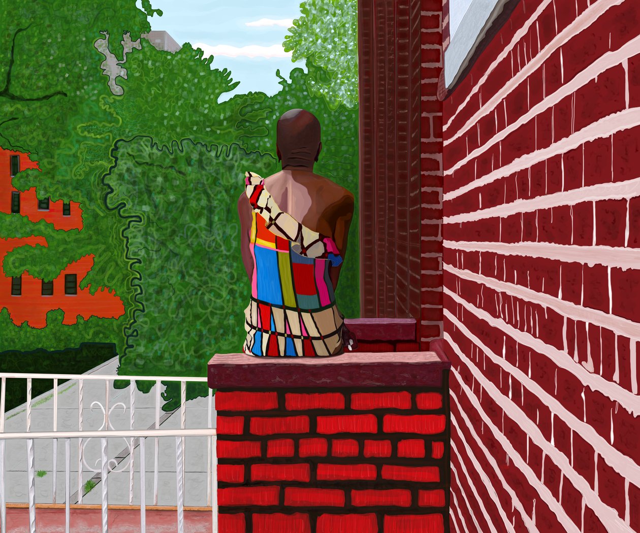 Woman Sitting in Crown Heights, Summer by Evan Sklar
