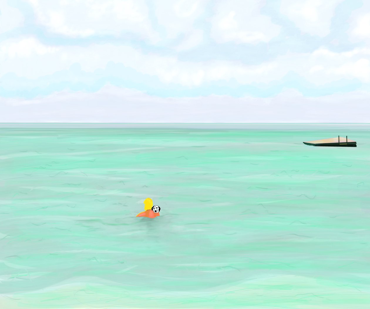 Woman Swimming With Dog In Ocean by Evan Sklar