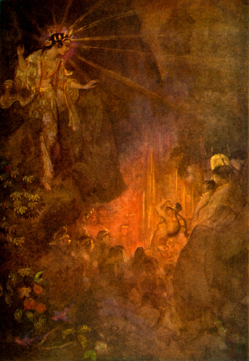 Uzume awakens the curiosity of Ama-terasu, 1912 by Evelyn Paul