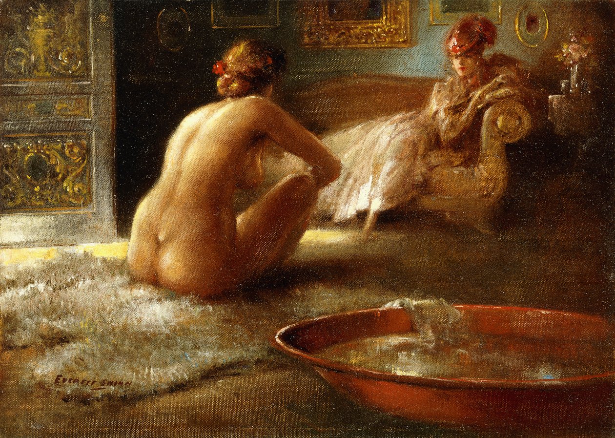 The Voyeur and Her Bather by Everett Shinn