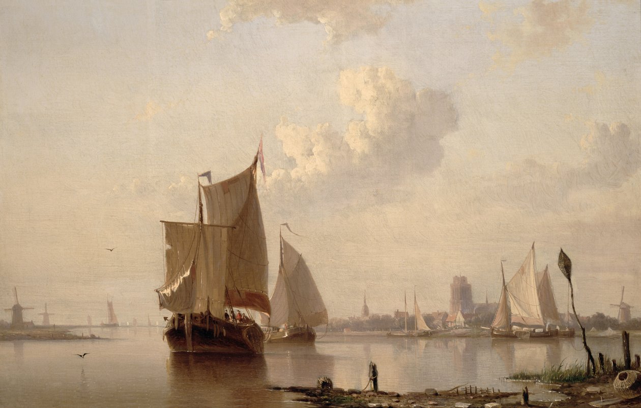 Boats in Harbour by Everhardus Koster