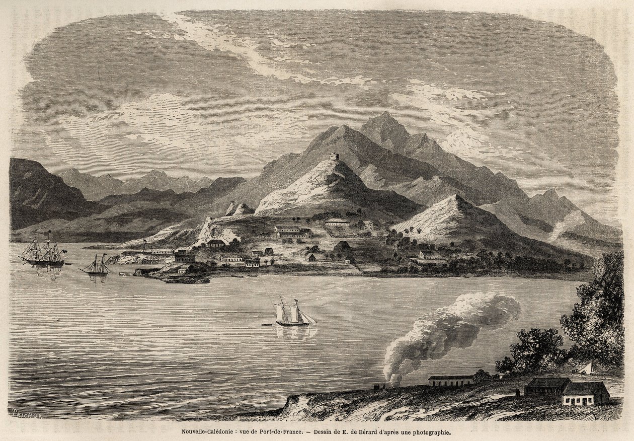 View of Port of France, New Caledonia, drawing by Evremont de Berard, to illustrate Victor de Rochas