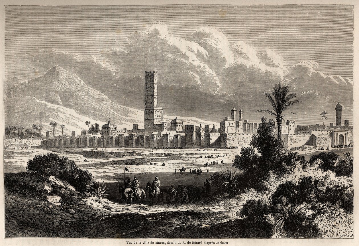 View of the city of Marrakech, drawing by Auguste de Berard, to illustrate Mr. F. Schickler