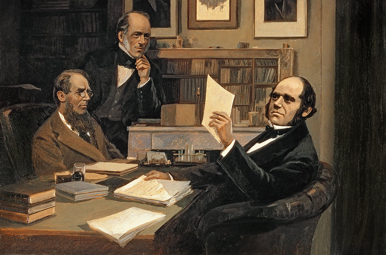Joseph Hooker, Charles Lyell, and Charles Robert Darwin by Evstafieff
