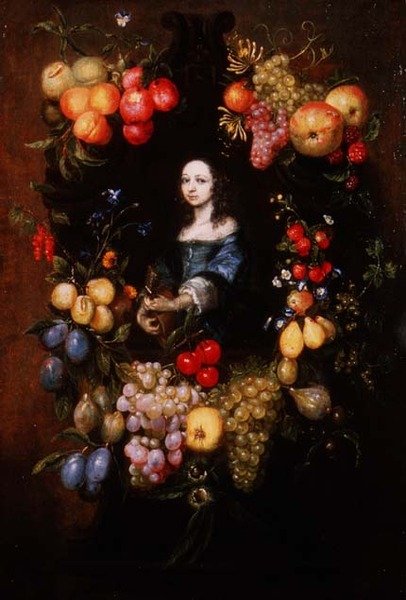 Portrait of a young lady playing a guitar by Eykens or Ijkens Catharina Ykens