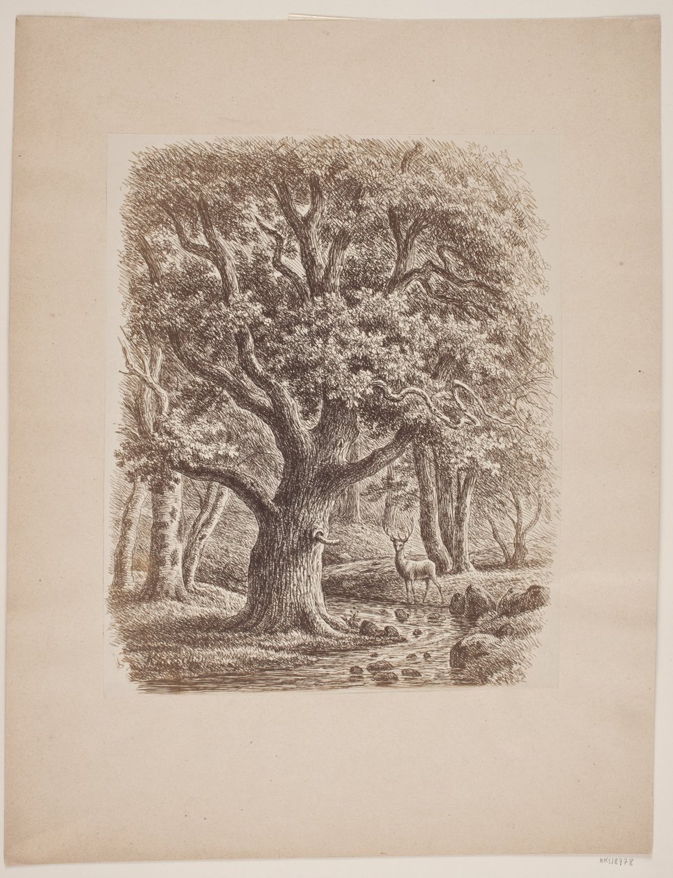 Forest Interior with a Stream and a Deer by F.C. Kiærskou