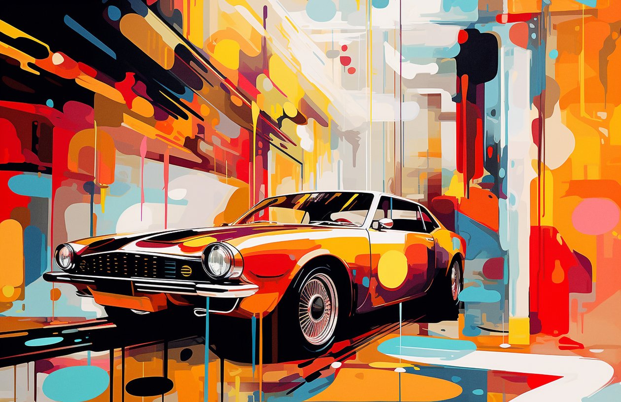 Abstract Old American Car Painting, Young Adult Room Decor, Wall Art Prints by F. Abderrahim