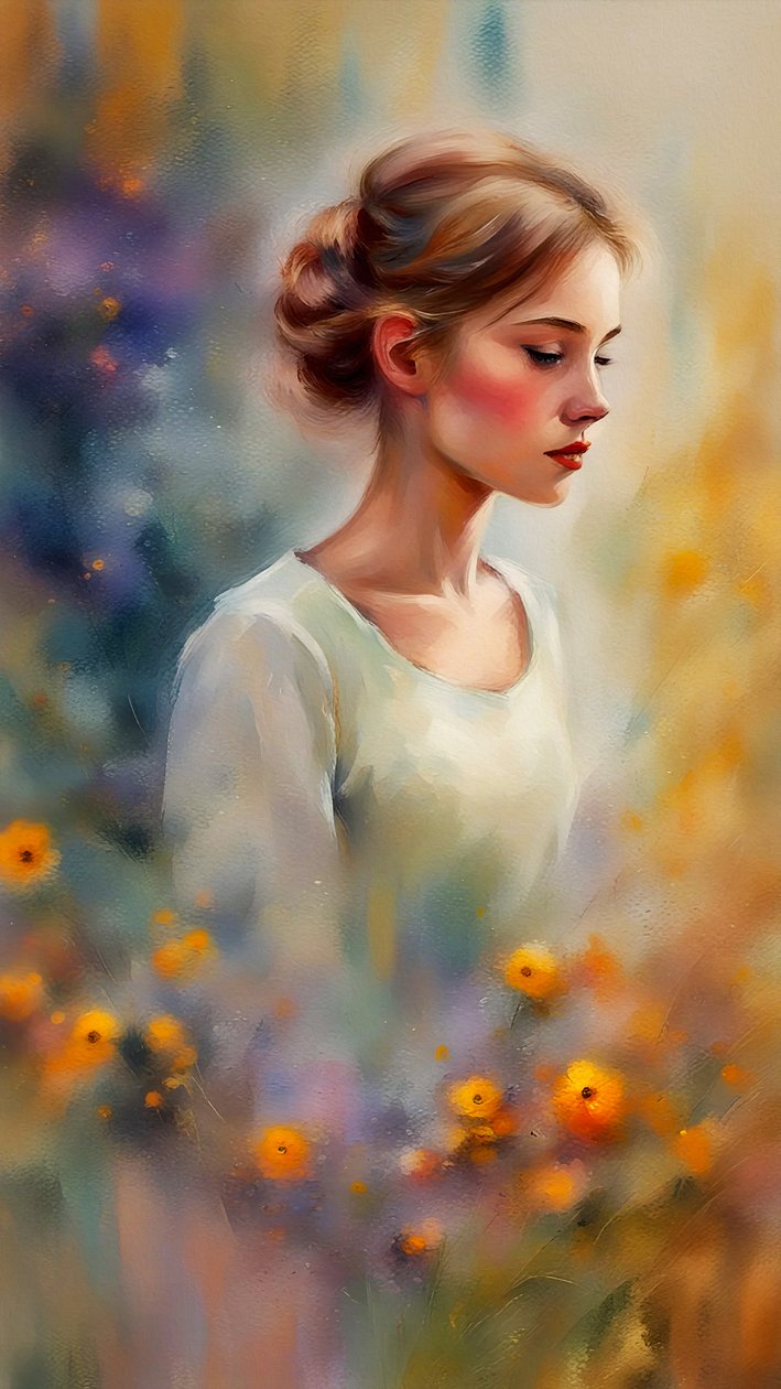 Beautiful Young Woman and Flowers by F. Abderrahim