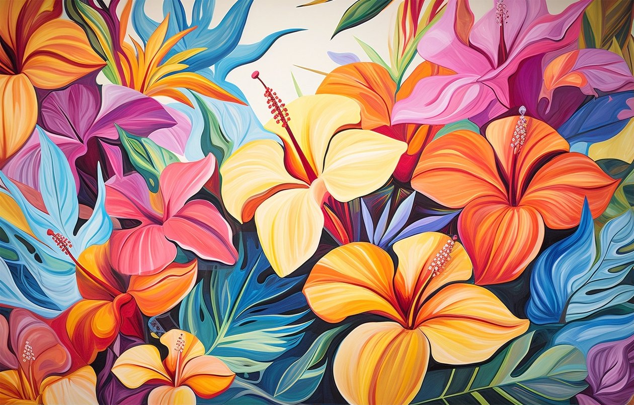 Bouquet of Brightly Colored Hibiscus Flowers by F. Abderrahim