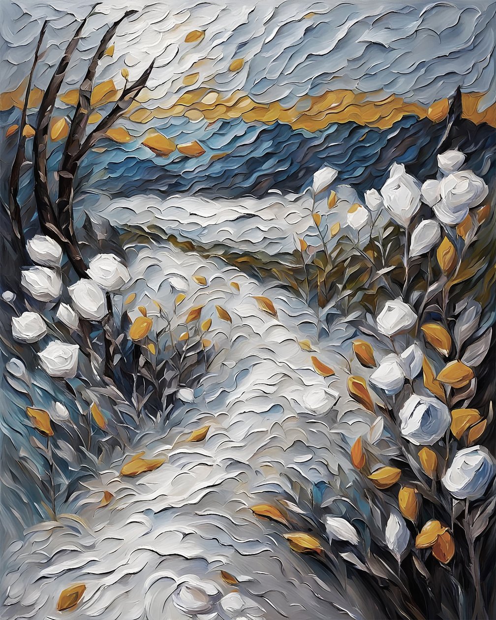 Natural Scene, Mountain Peak, Floral Landscape by F. Abderrahim