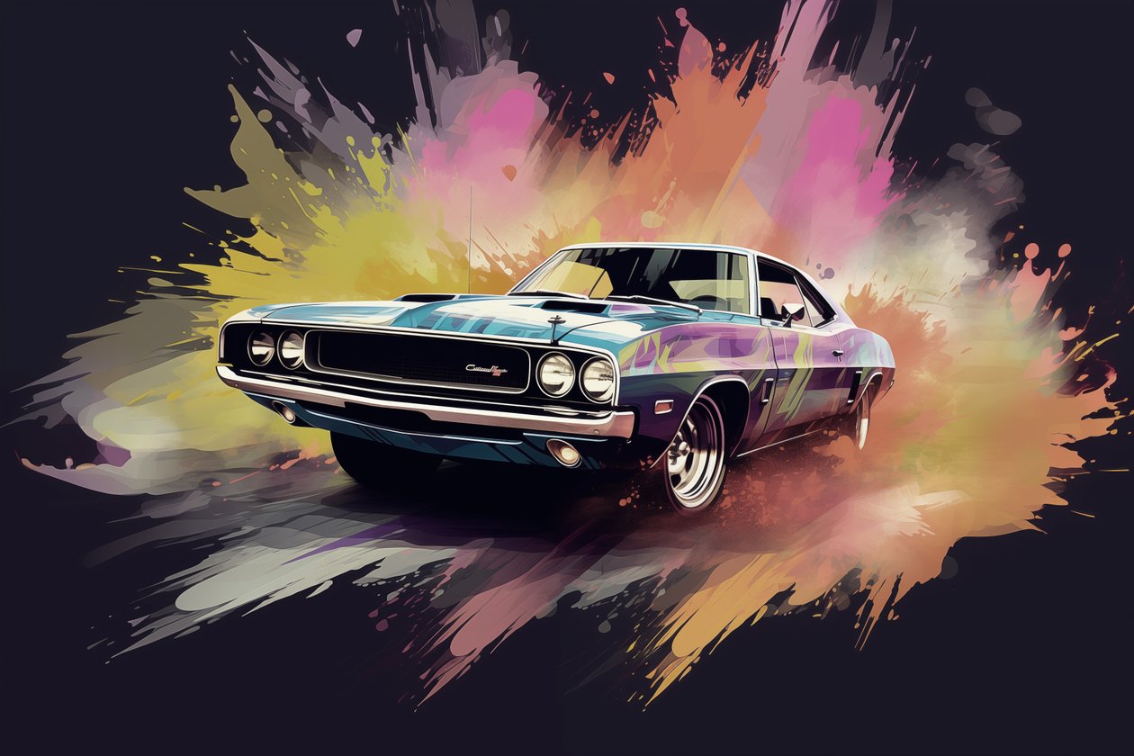 Old American car, the 70s & 60s, Abstract painting by F. Abderrahim