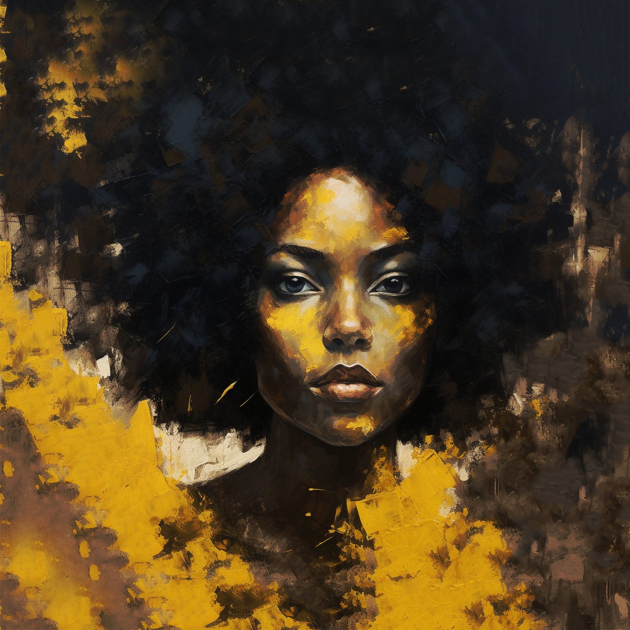 Portrait Brush Painting of a Black Woman, Hall & Living Room Decoration by F. Abderrahim