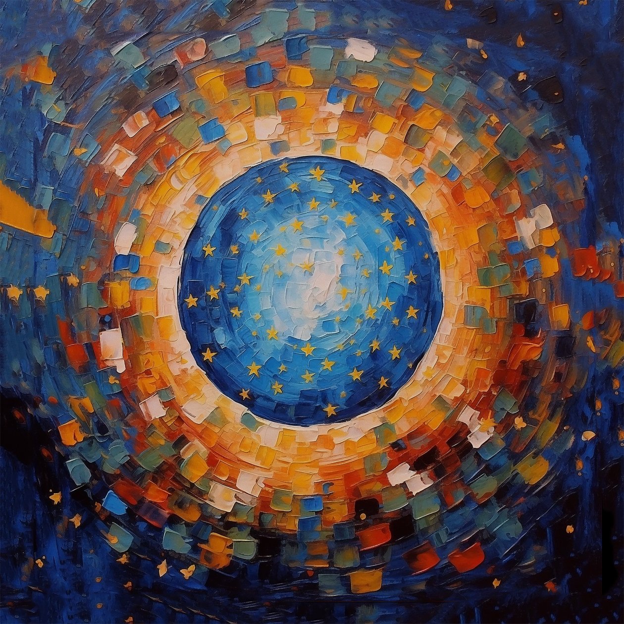 Sunset Mosaic Art Painting, Blue & Orange by F. Abderrahim