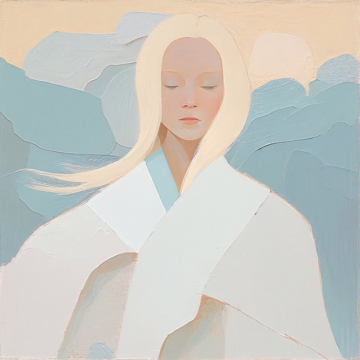 White Blonde Woman Portrait, Abstract Painting by F. Abderrahim