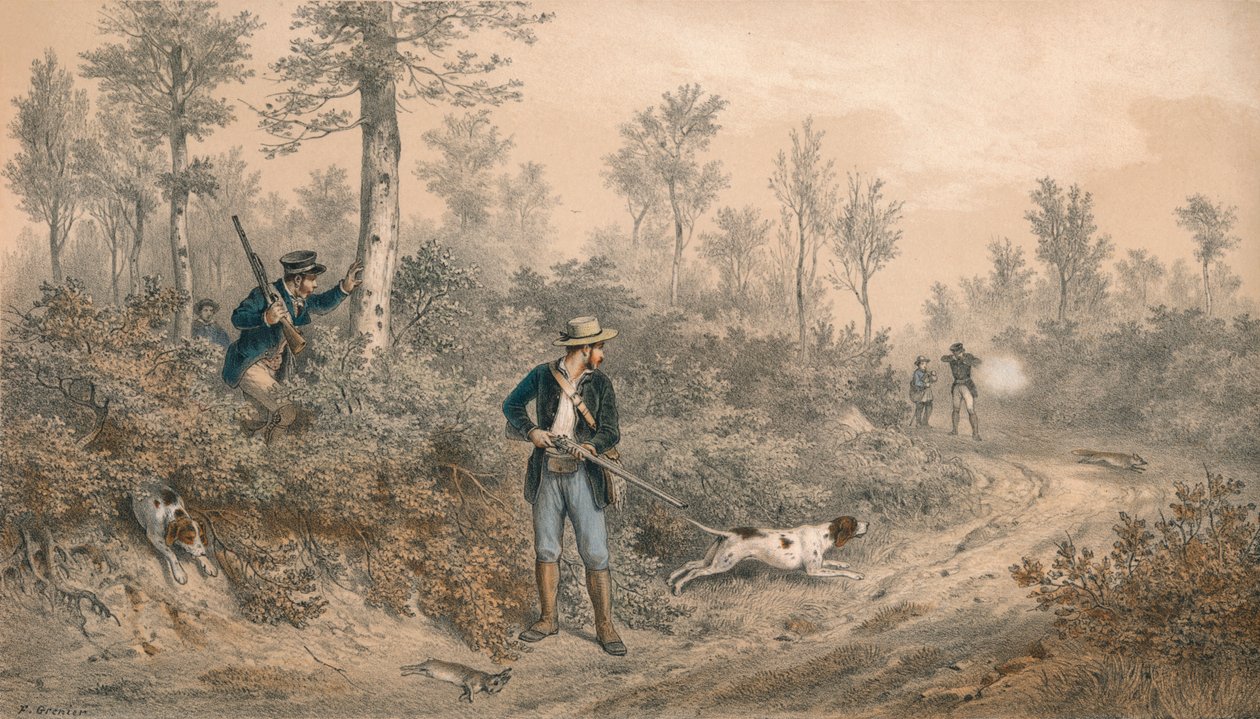 Hunting with Guns, Battue in the Forest by F Grenier