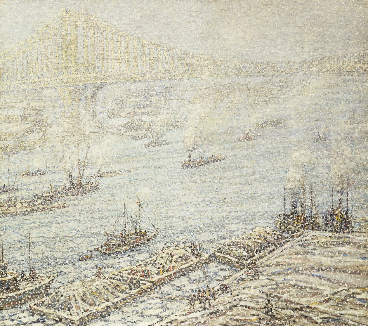 East River, New York, Winter, c.1915 by F. Usher de Voll