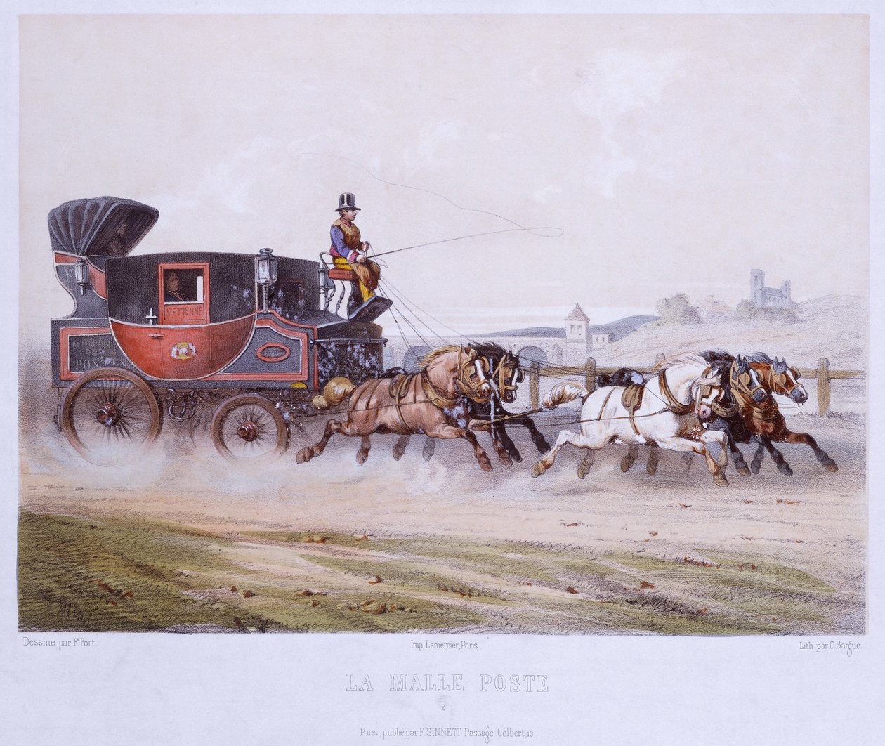 The Mail Coach, engraved by Charles Bargue (1826-83) by F. after Fort